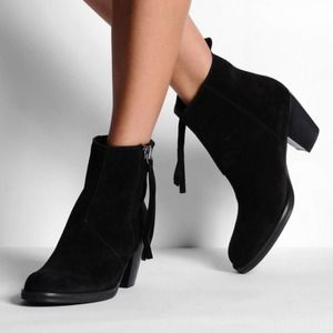 Acne Studio Pistol Boots Womens 8 Black Suede Leather Zip Chunky Heel Ankle